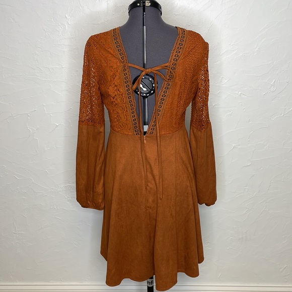 SHEIN Brown Suedette Long Sleeve Dress - Picture 5 of 14